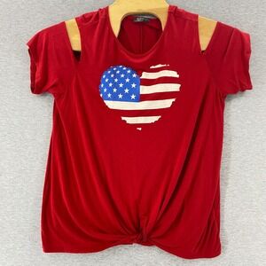 AVA JAMES Red Cold Shoulder Heart‎ Flag Tunic Top 1X Twist Front